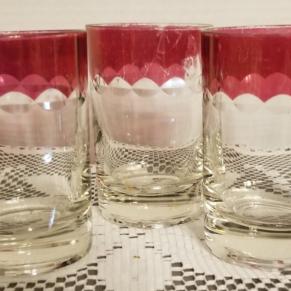 Dining Vintage Ruby Flashed Cut Glass Juice Double Shot Glasses